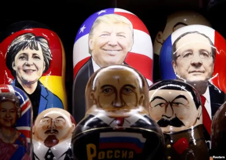 Расейскія матрошкі зь лідэрамі розных краін.