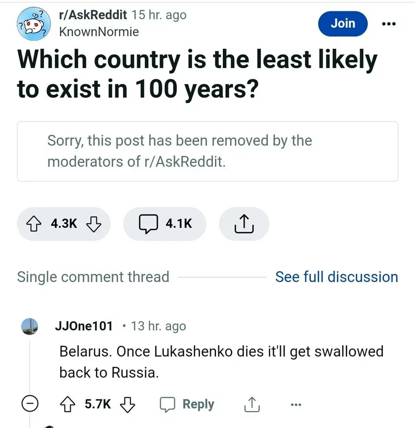 Какая страна с наименьшей вероятностью будет существовать через 100 лет? Which country is the least likely to exist in 100 years? Якая краіна з найменшай верагоднасцю будзе існаваць праз 100 гадоў?
